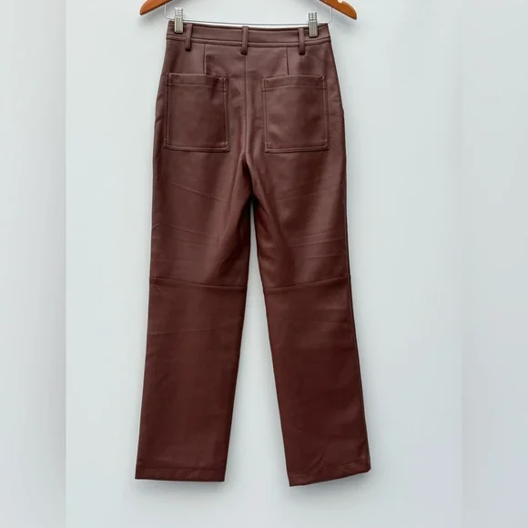 7 For All Mankind Brown Faux Leather High Rise Boot Cut Pants Size XS - Picture 4 of 7